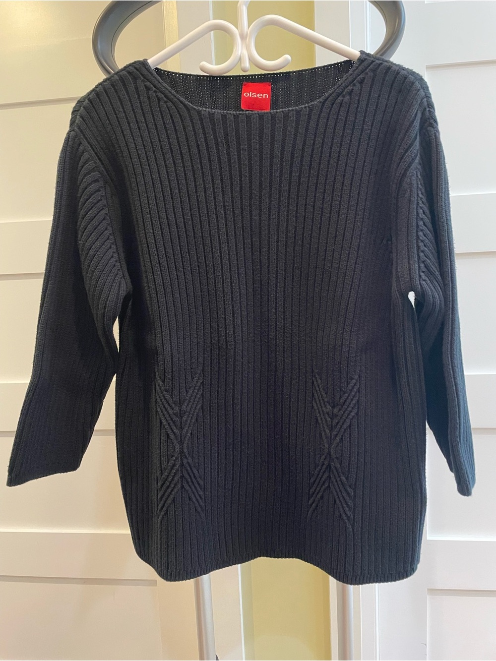 Women's Black Ribbed Knit Sweater by Olsen
